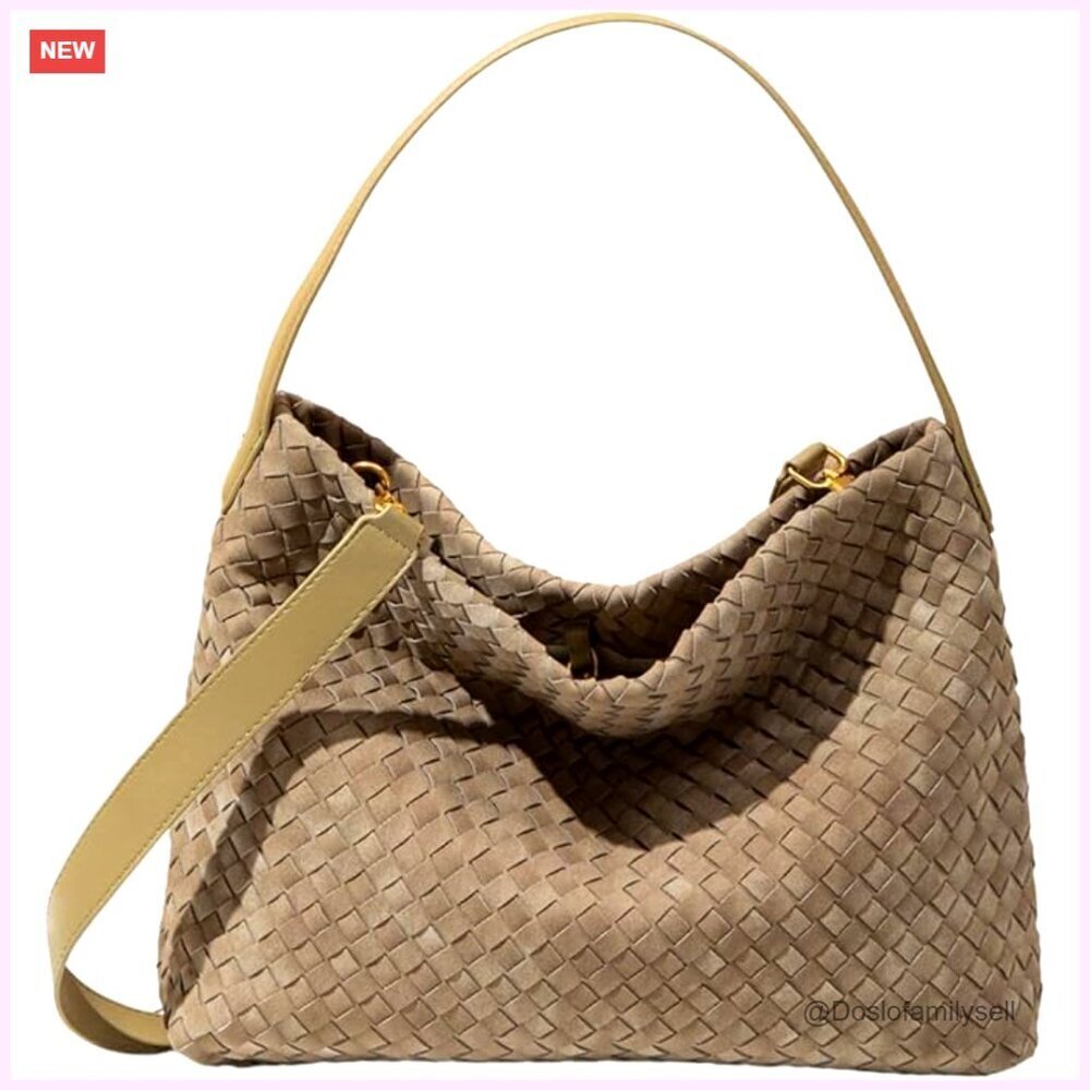 Slouchy Suede Hobo Bag Woven Shoulder Crossbody Satchel Tote Handbag